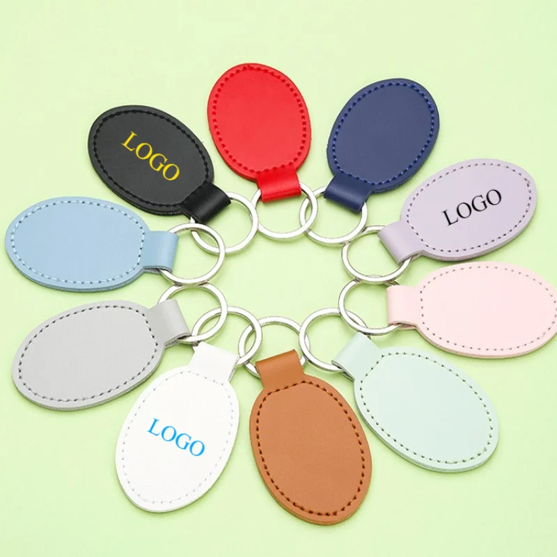 

Custom Oval Leather Keychain Pendant Car Key Chain Holder Laser Engrave Personalize Logo Ellipse Keyring Gift for Men and Women