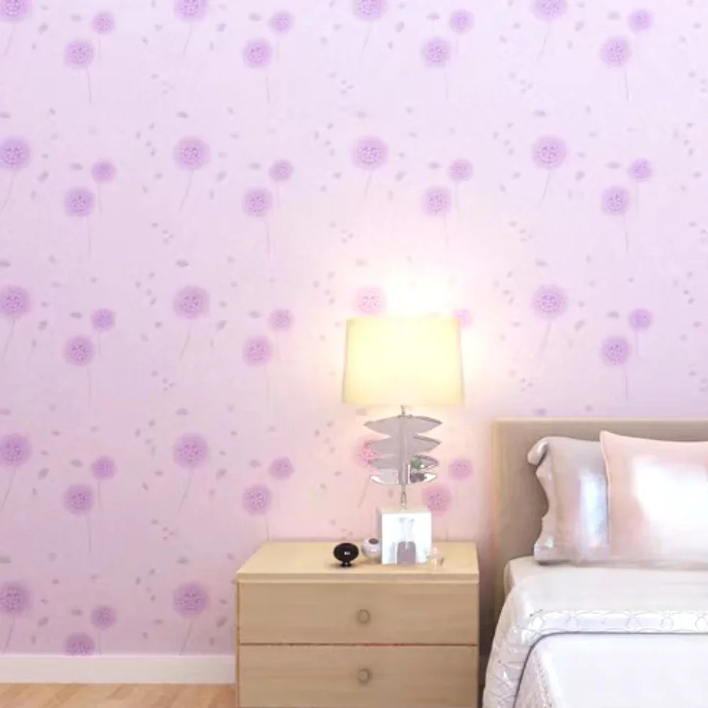 Self-adhesive Wallpaper Purple Dandelion Pattern Contact Paper Waterproof Detachable Living Room Kitchen Wallpaper for Bedroom