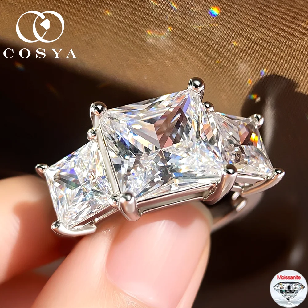 COSYA 6.4CT 3 حجر الأميرة قص مويسانيتي خاتم الماس S925 الفضة تألق الزفاف الفرقة للنساء مجوهرات مع شهادة #1