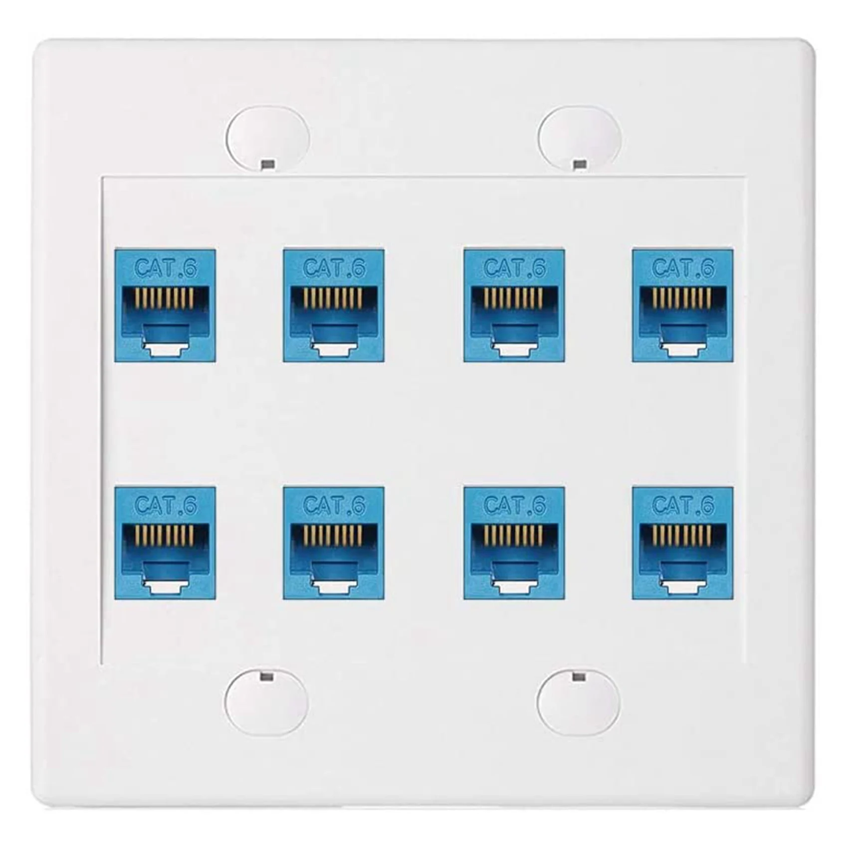 Ethernet Wall Plate 8 Port - Double Gang Cat6 RJ45 Keystone Jack Network Cable Faceplate Female to Female - Blue