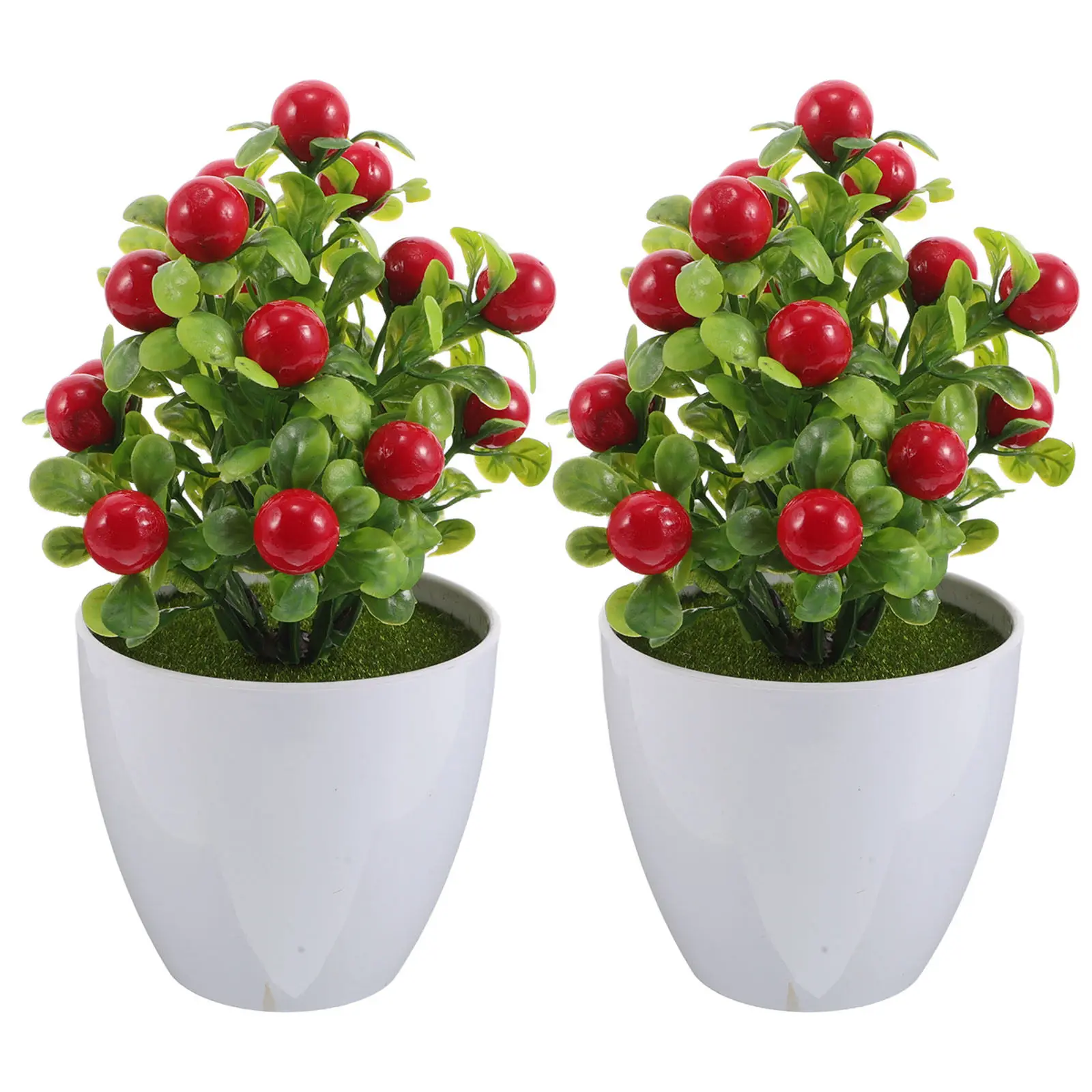 2Pcs Lifelike Fake Fruit Potted Plants Compact Small Artificial Plants for Desk Bookshelf Tabletop Farmhouse Home Decor Indoor
