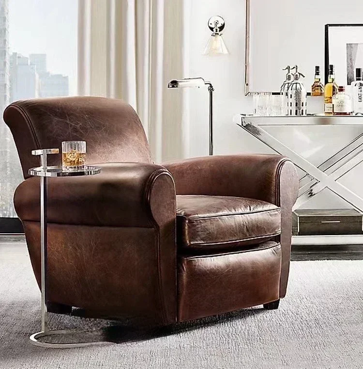 Bar Cafe Retro Leather Light Luxury Living Room Single Sofa Chair