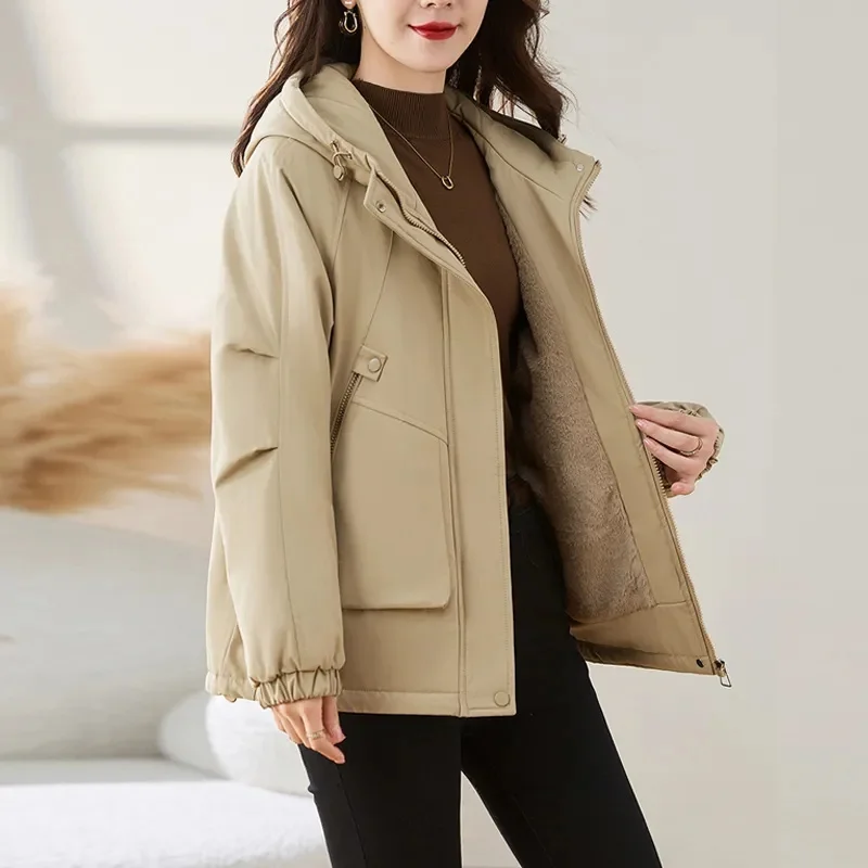 

Down Coat Women Parkas Hooded Pai Overcome Coat Winter 2025 New Warm Cotton Padded Jacket Thicken Outwear Casual Ladies Overcoat