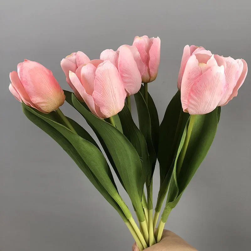 5pcs/lot Simulation Tulips Branches Real Touch Fake Flowers Hotel Auditorium Decorated with Artificial Tulip White Flower