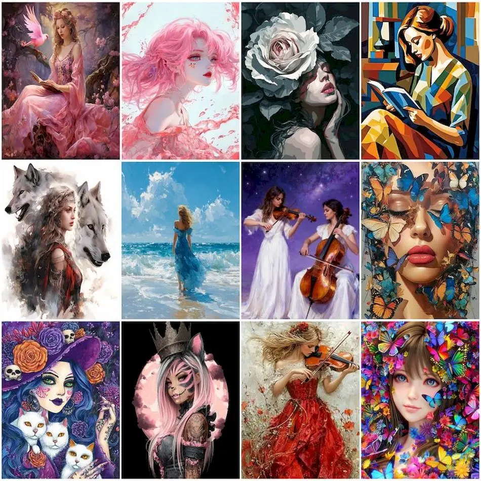 

RUOPOTY Oil Painting By Numbers Women girls Drawing Paint Pictures By Numbers Color Markers Acrylic Paints Oil Art Home Decor