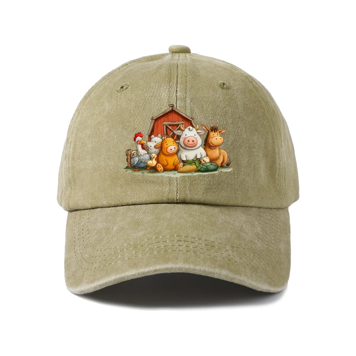 Farm Animal Barn Group Graphic Vintage Washed Baseball Cap, Adjustable Unisex Dad Hat for Men and Women