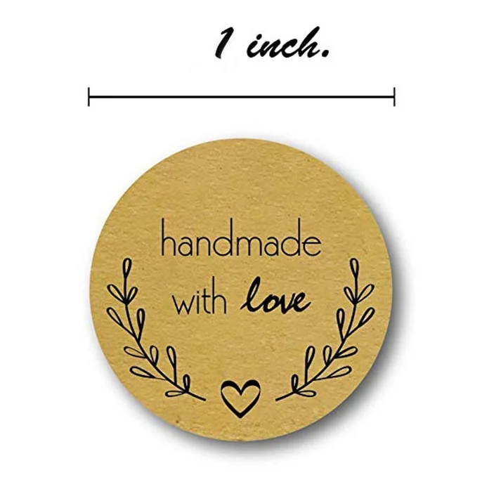 500Pcs Handmade with Love Stickers Baking Kraft Paper Heart Shape Lables For Baking Packaging,Envelope Seals, Small Business