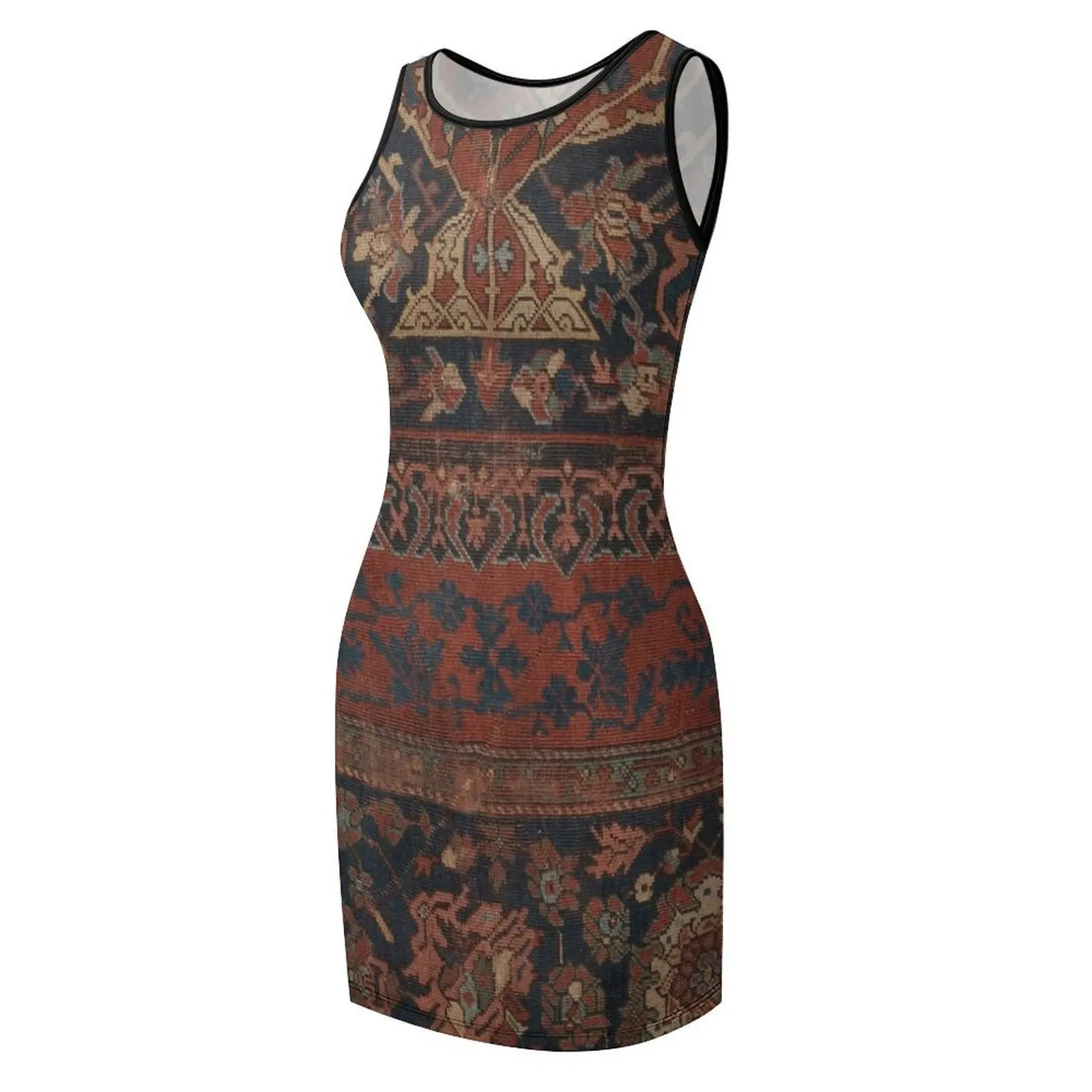 Boho Chic Dark III // Medaglione colorato del XVII secolo Rosso Blu Verde Marrone Accento ornato Modello di tappeto Vestito estivo senza maniche