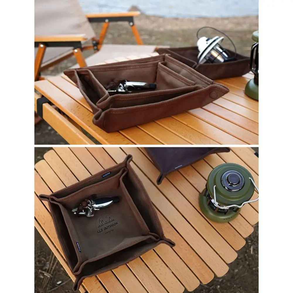 Clutter-Free Camping Organizer Tray Compact Multifunction Folding Storage Tray Desktop Oxford Cloth Outdoor Tray Sundry