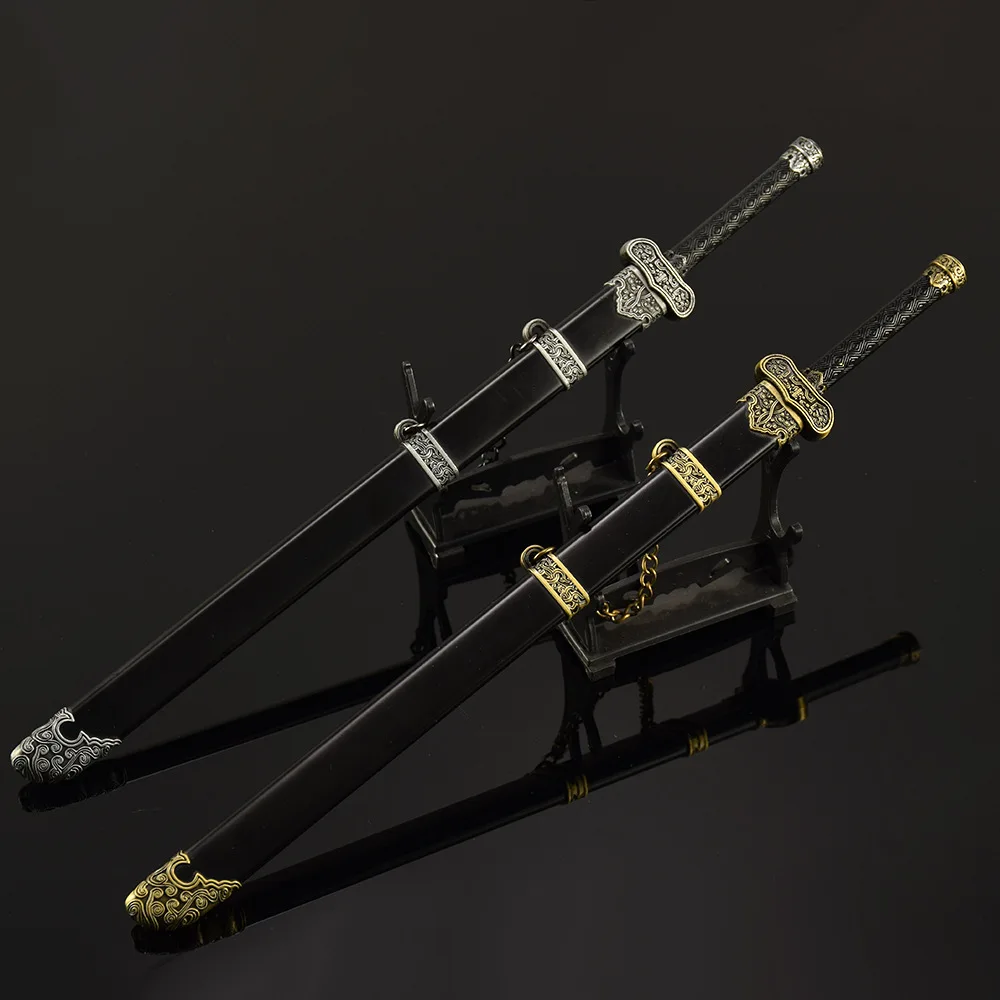 30 ซม.Time Raiders อาวุธจีนโบราณสีดําทองโบราณมีด Zhangqiling เกม SAMURAI ดาบชุดของขวัญเด็ก