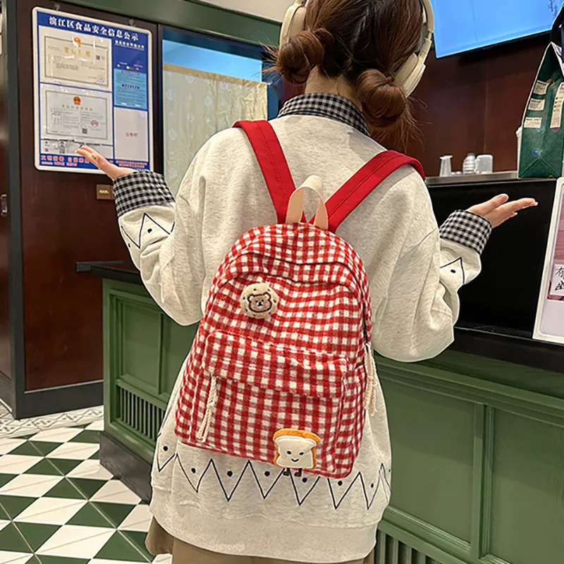 Winter Women's Backpack Retro Tweed Plaid Two-shoulder Bag Teenage Girls Kawaii Backpack Casual Mini Rucksack Student Schoolbag