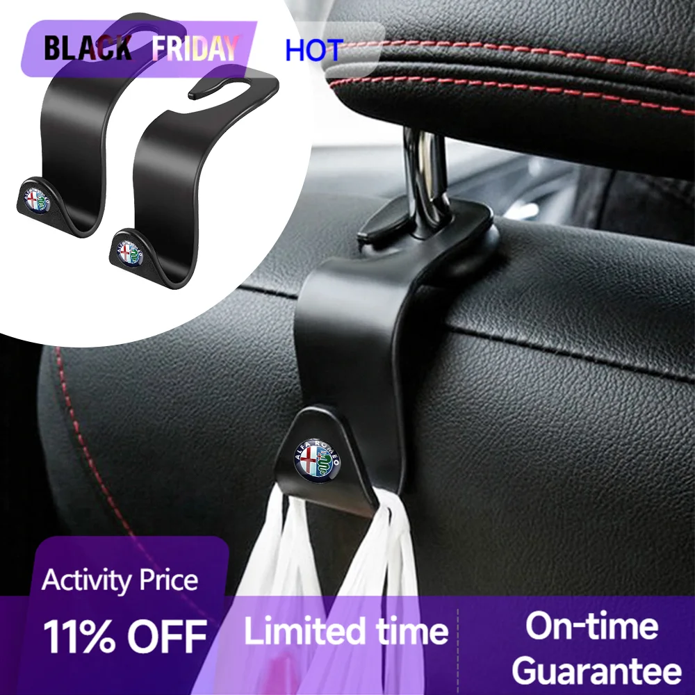 2Pcs Car Seat Headrest Hooks Hidden Back Hanger Organizer Rear Interior Accessories For Alfa Romeo Giulia Stelvio MiTo Tonale 4C