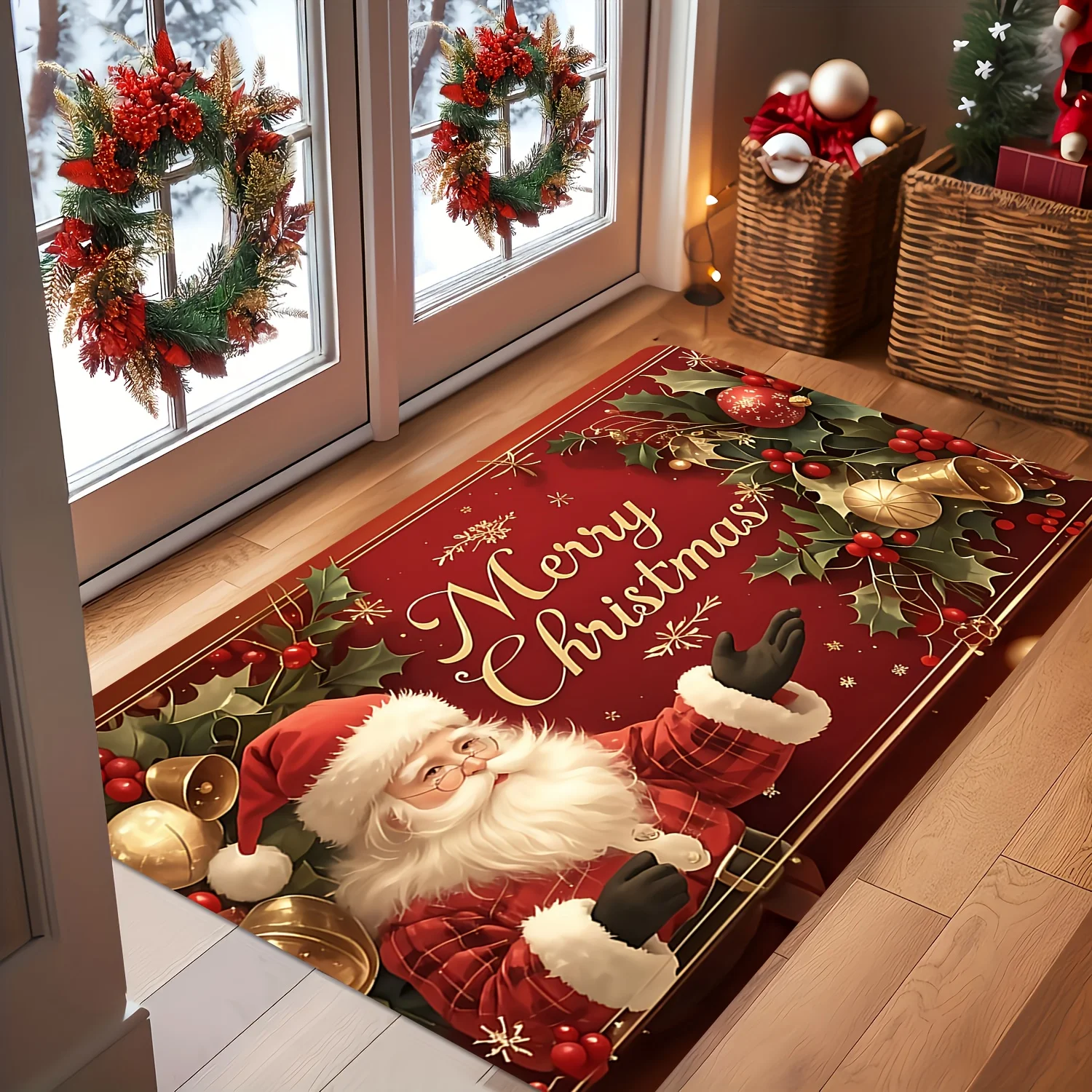 1pc Santa Claus Weihnachten Baum Willkommen Matte Frohe Weihnachten Maschine Waschbar Festliche Tür Schlafzimmer Badezimmer Küche Urlaub Dekor