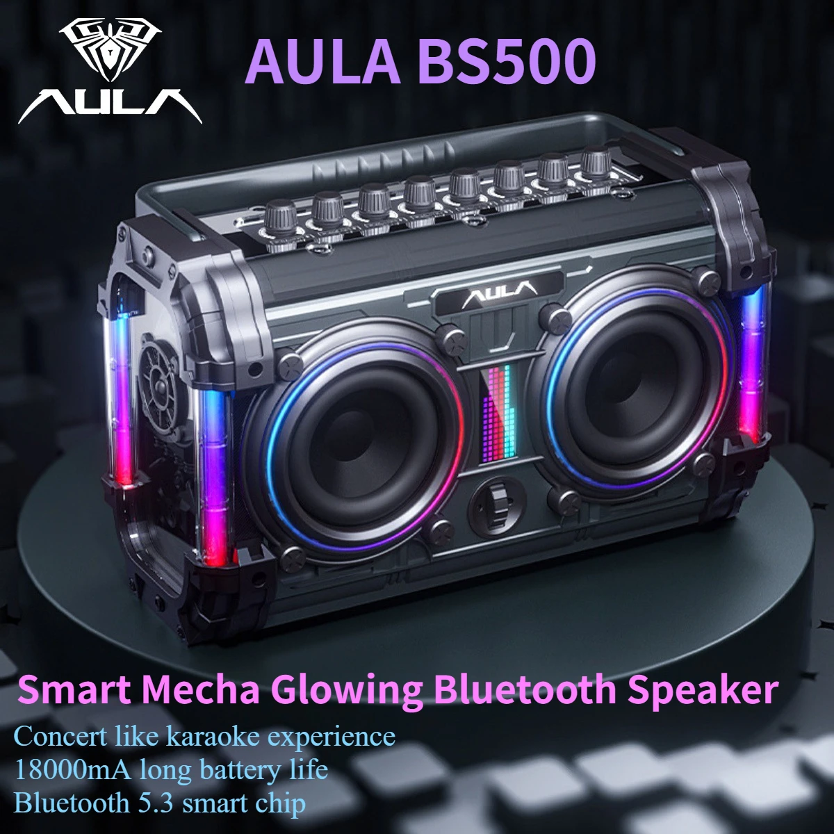 

AULA BS500 Portable Bluetooth Speaker New Mecha Style with 8000mAh Battery RGB Light Wireless Loudspeaker Outdoor for Karaoke