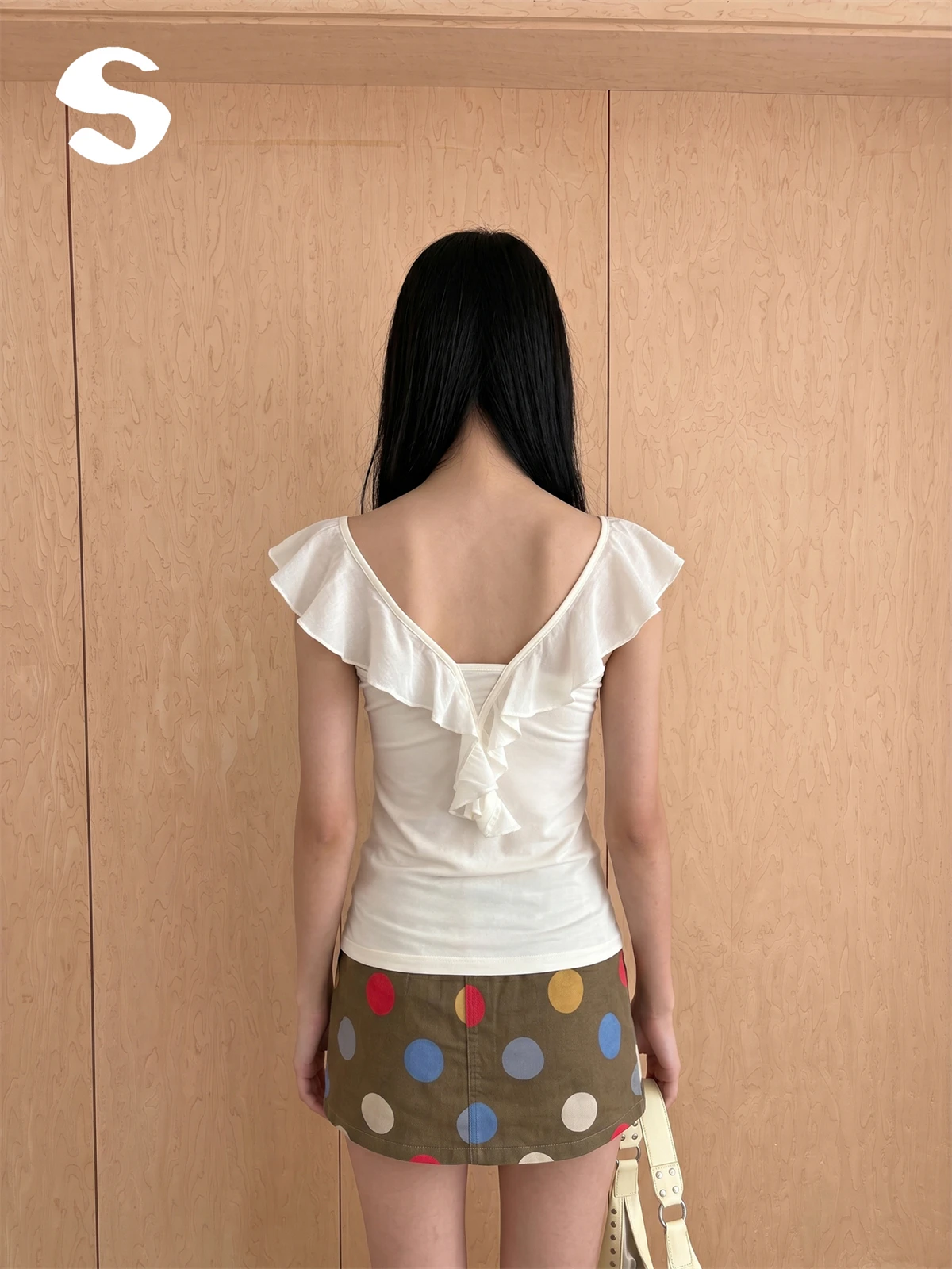 Summer Women's Slim Fit Tank Top with Puff Sleeves And Backless Design Breathable Casual Wear Short Length Pure Color