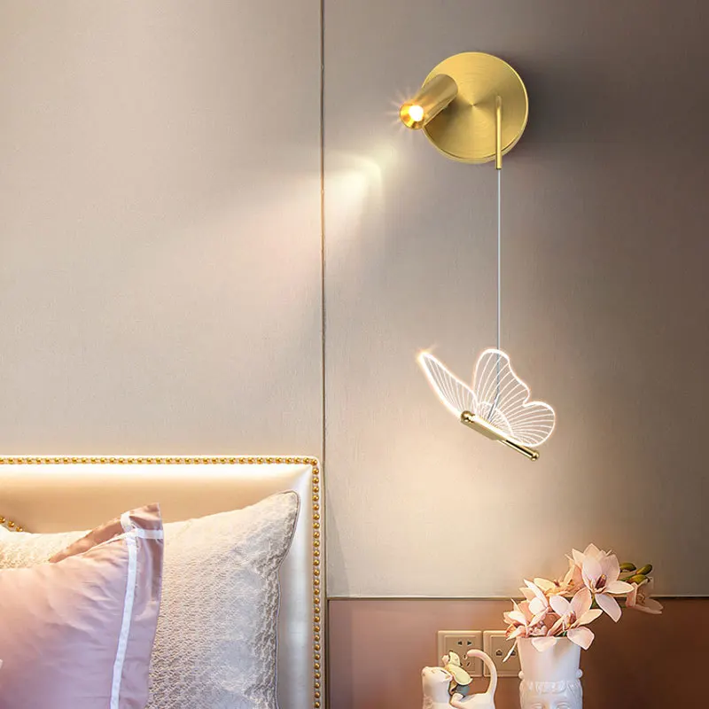 

LED Butterfly Wall Sconce Bedroom Bedside Lamp Modern Living Room Background Wall Staircase Aisle Wall Light Golden Chandelier