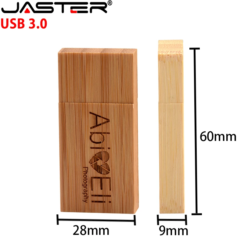 JASTER USB 3.0 Logo pelanggan, tongkat memori USB Flash Drive kayu mawar 4GB 8GB 16GB 32GB hadiah pernikahan