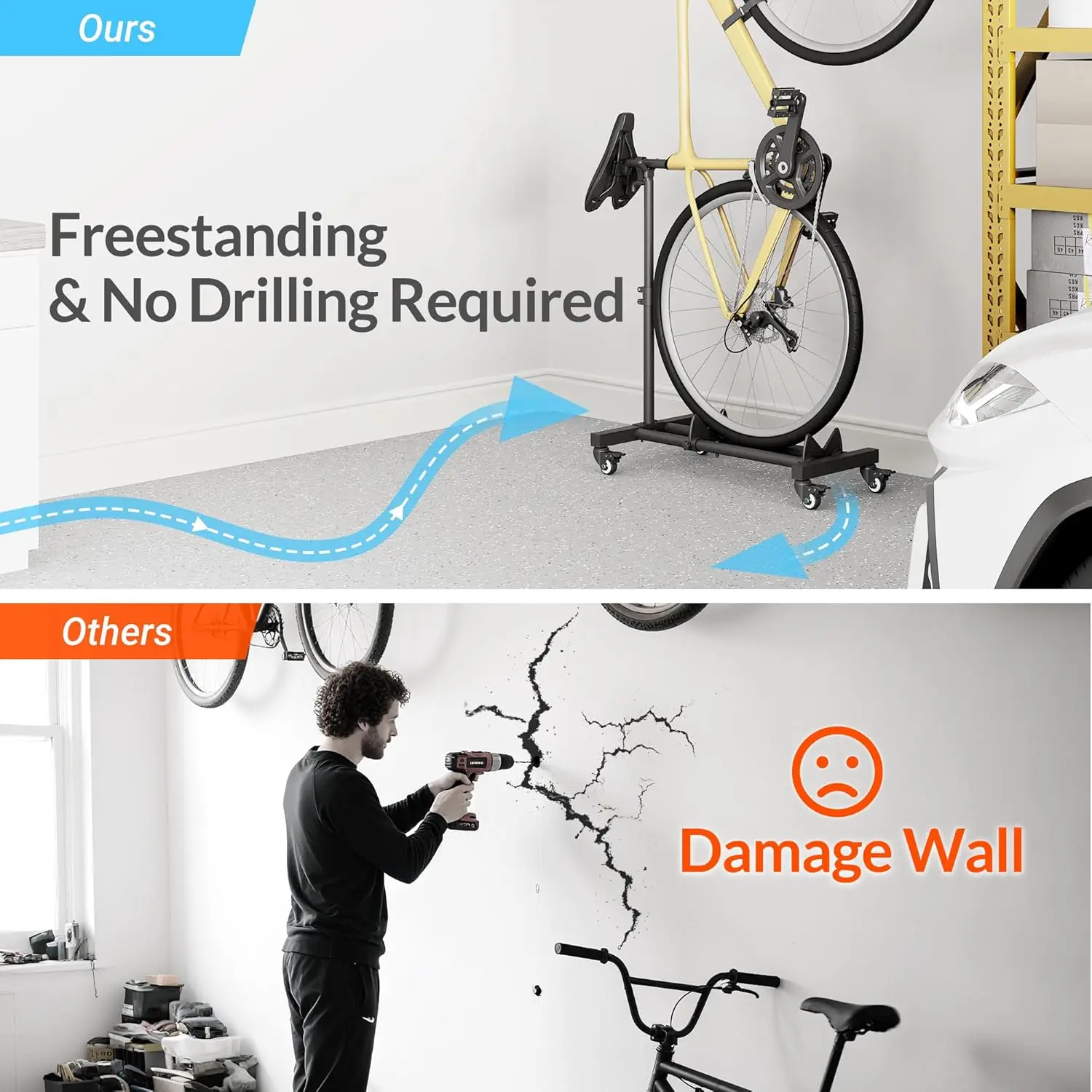 STLF ارتفاع قابل للتعديل حامل دراجة داخلي قائم بذاته رف أرضي عمودي مستقيم لعجلات 29 بوصة لاستخدام المرآب #4