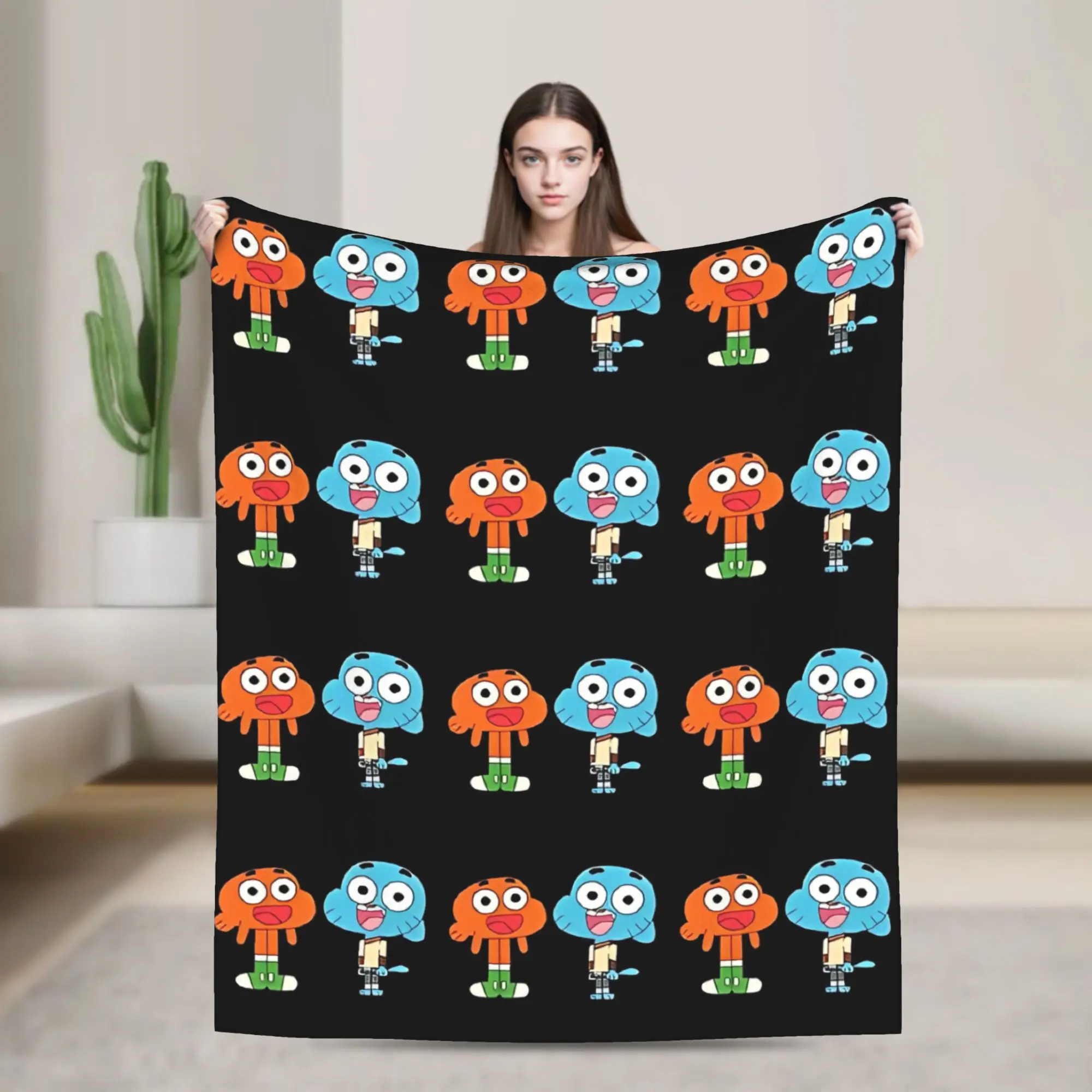 Gumballs and Darwin Fuzzy Blanket Cartoon Funny Throw Blanket for Bed Sofa Couch 125*100cm Bedspreads