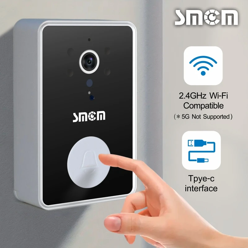 Timbre de Video inalámbrico Tuya, cámara de seguridad recargable, gran angular, visión inteligente, WiFi