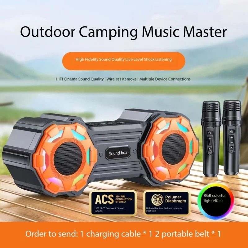 High Power Home Theater Outdoor Portable Bluetooth Speaker with RGB Light Ring Dual Wireless Outdoor Portable Soundbar Sound Box