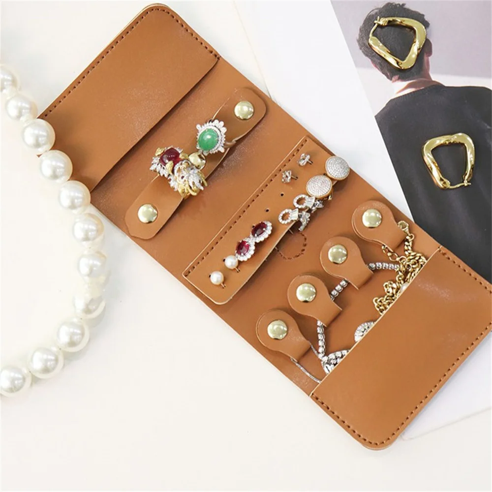 Fashion Jewelry Organizer Roll Portable Multi-Function Earrings Ring Necklace Storage PU Leather Jewelry Bag for Travel Joyero