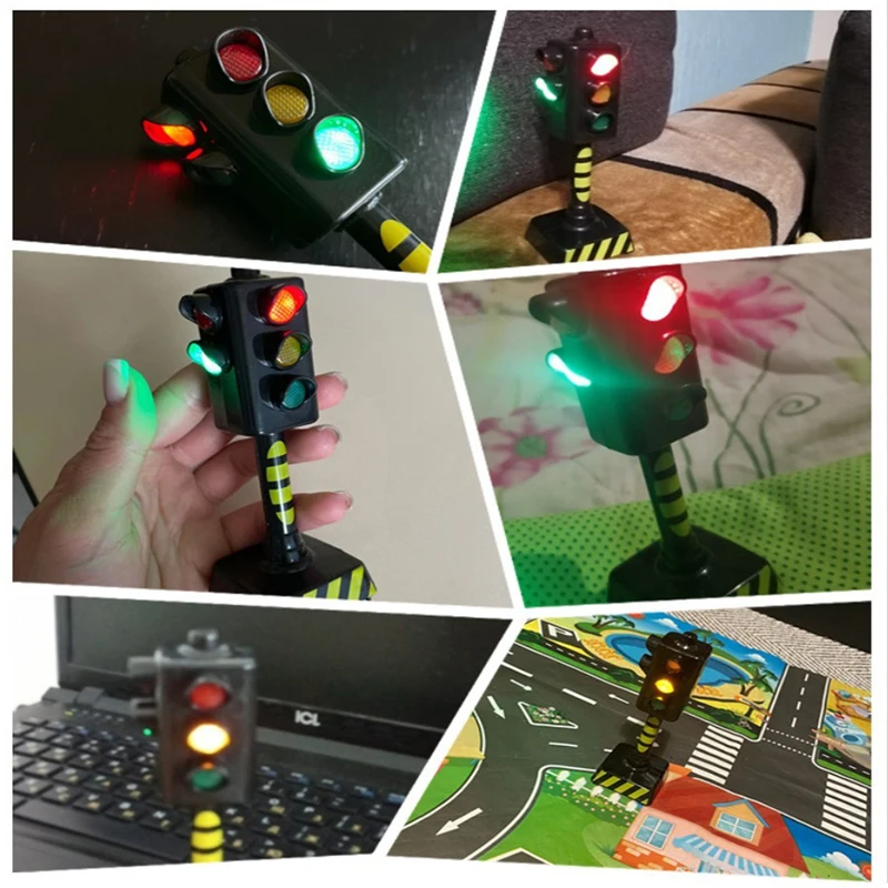 Mini Traffic Signs Road Light Block with Sound LED Children Safety Education Kids Puzzle Traffic Light Toys Kids Gifts