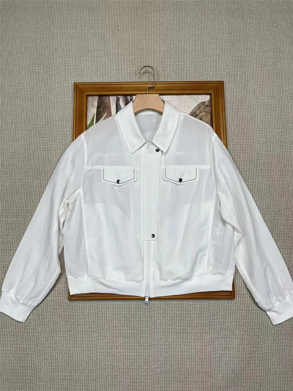 B*C New Female Thin Jacket White Cotton Linen Beaded Zip Shirt Top Woman Clothing