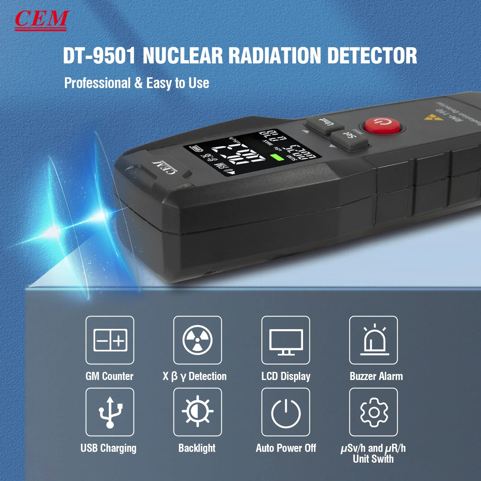 Detector de radiación Nuclear Digital RM-190, dosímetro de emisión de contador portátil, incluye batería, contador Geiger, rayos X Beta Gamma