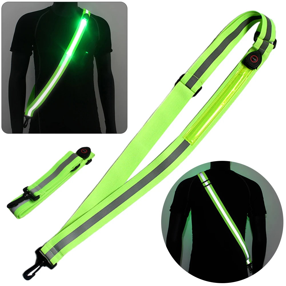 1pc Illuminated Shoulder Straps Rechargeable LED Reflective Running Belt Night Safety Outdoor Hiking Jogging Walking Light Gear