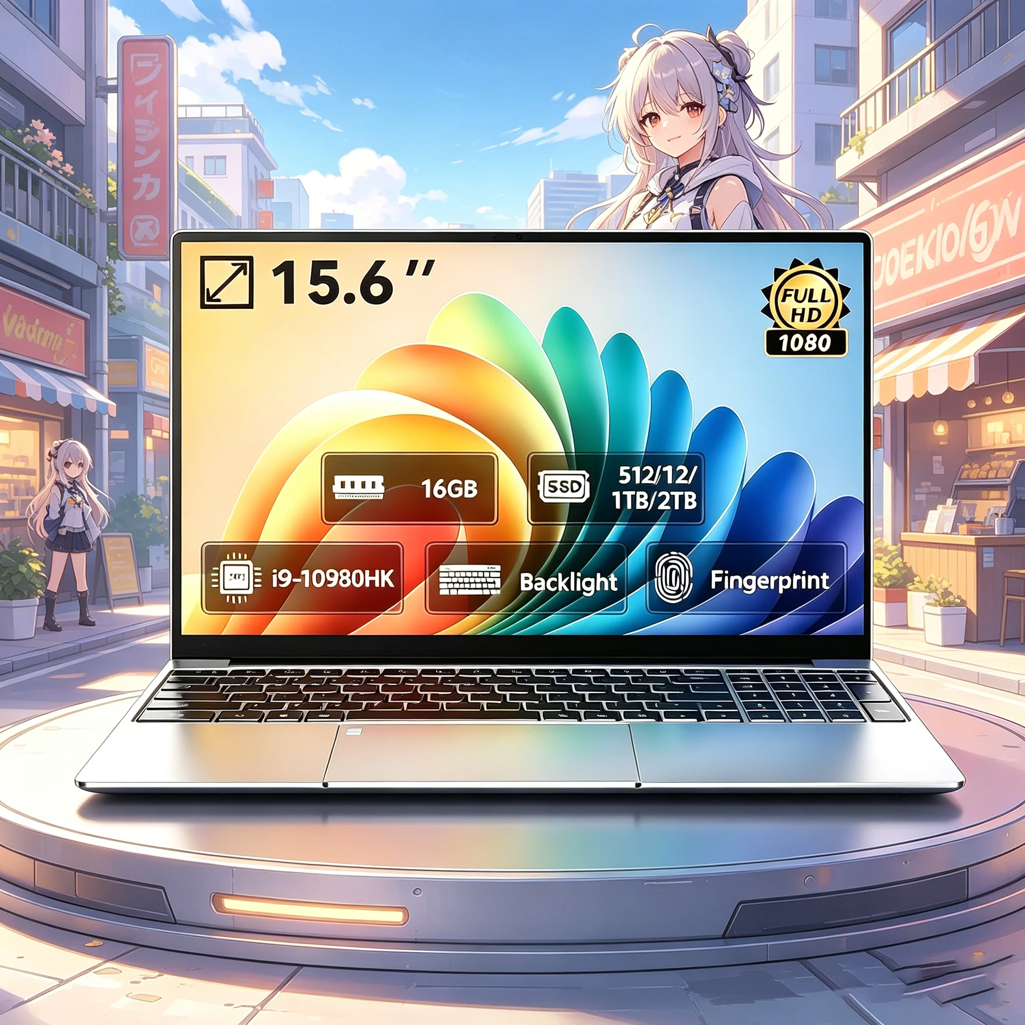 15.6" Laptop Computer Windows 11 Core I9-10980Hk PC Gamer 16GB RAM Fingerprint Unlock Notebook Laptops Backlight Study Computer