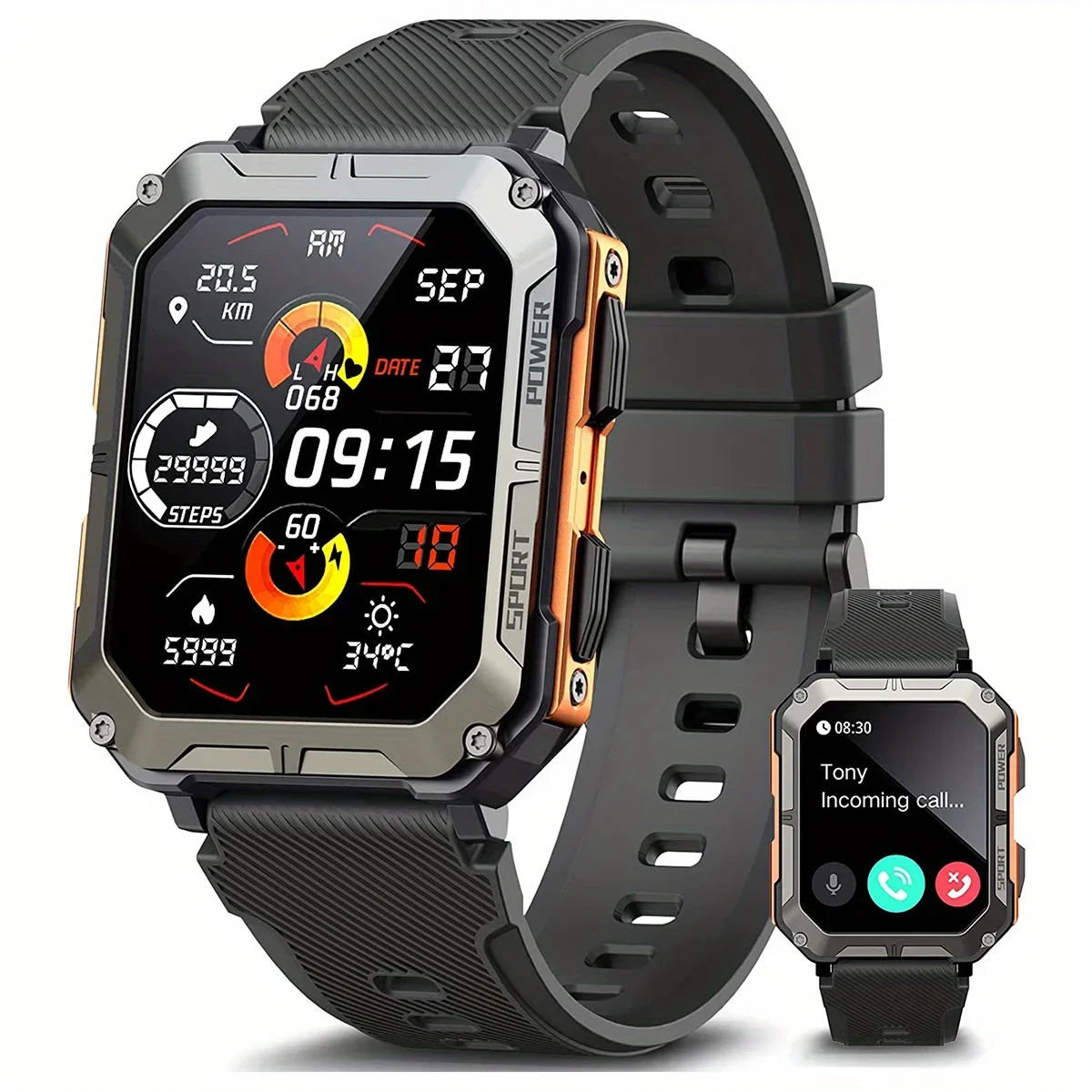 Smartwatch militare robusto per uomo, orologio sportivo con risposta/chiamata IP68 Tracker pedometro SpO2 per appassionati all'aperto