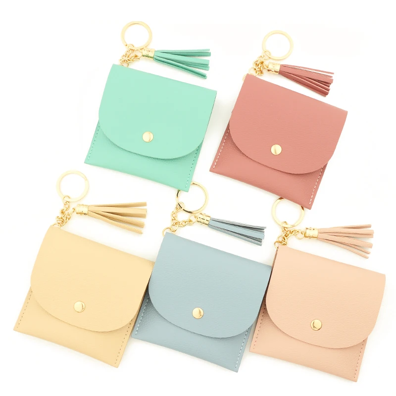 PU Leather Card Holder Ladies Wallet Coin Pu Fashion Keychain Wholesale Bracelet Keyring For Women diamond wallet  PU tassel bag