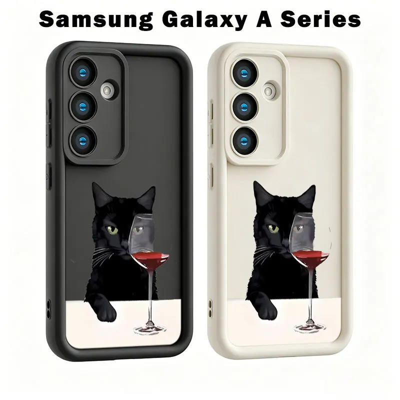 Funny Cat with Wine Glass Case For Samsung A73 A71 A57 A56 A55 A54 A53 A52 A36 A35 A34 A33 A32 A26 A25 A24 A17 A16 A15 A14 A07