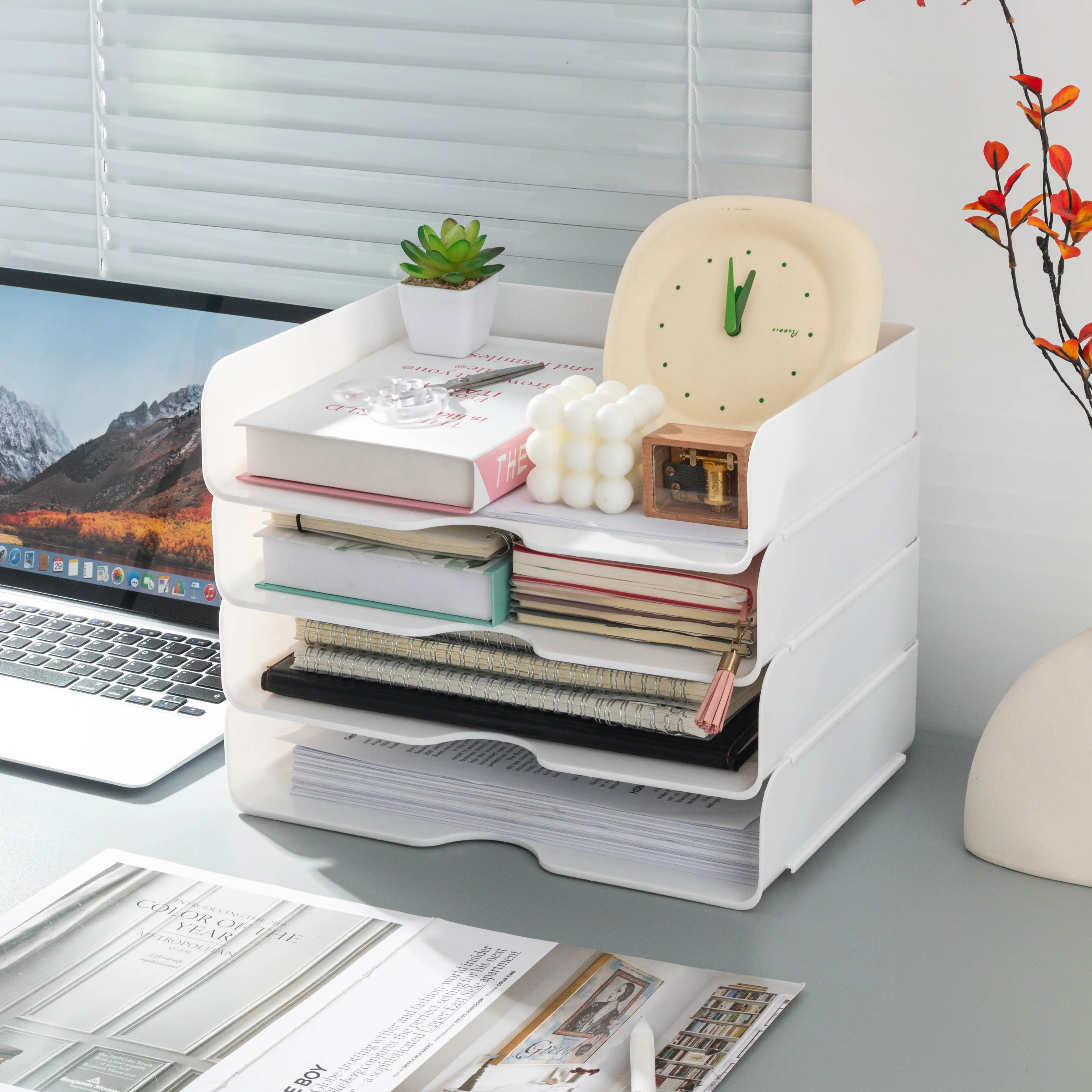 

Creative superposition file shelf Office storage tray File shelf tray Multi-layer storage shelf organizer box Desktop storage