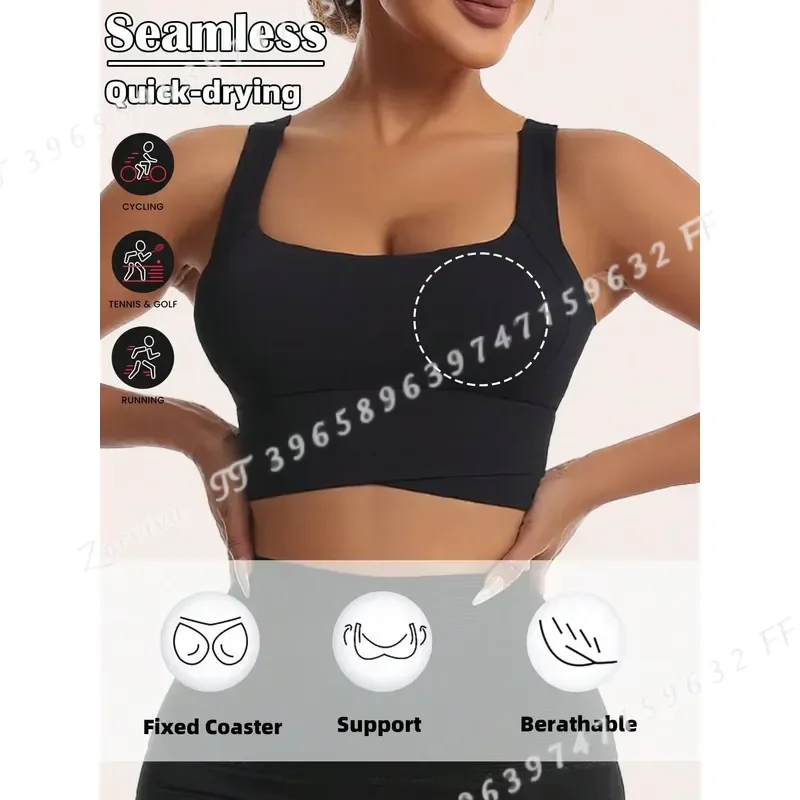Women Yoga Tank Top with Built-in Sports Bra Shockproof Gathered Support Breathable Workout Vest for Gym Fitness Back Shaping