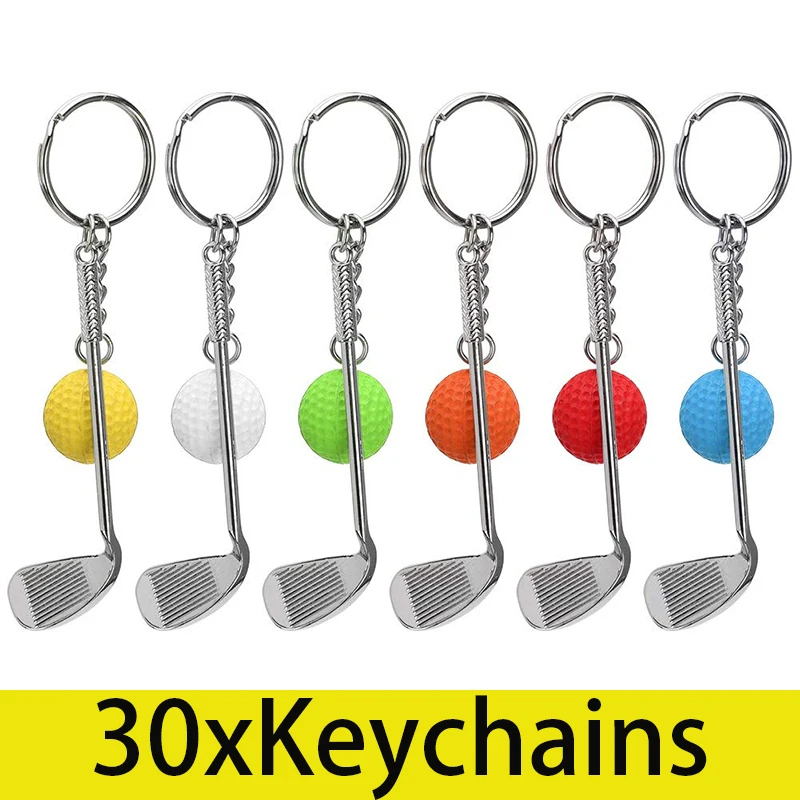 

30Pcs Keychain Mini Golf Racket Ball Pendant Keyring Key Ring Creative Metal Pendant Tennis Key Chain Sports Clubs Gift