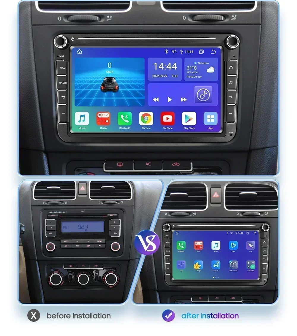 Radio Multimedia con GPS para coche, Radio con Android, 2 Din, RDS, para VW, Volkswagen, Skoda, Octavia, Golf 5, 6, Touran, Passat B6, Polo, Jetta, Amarok 2