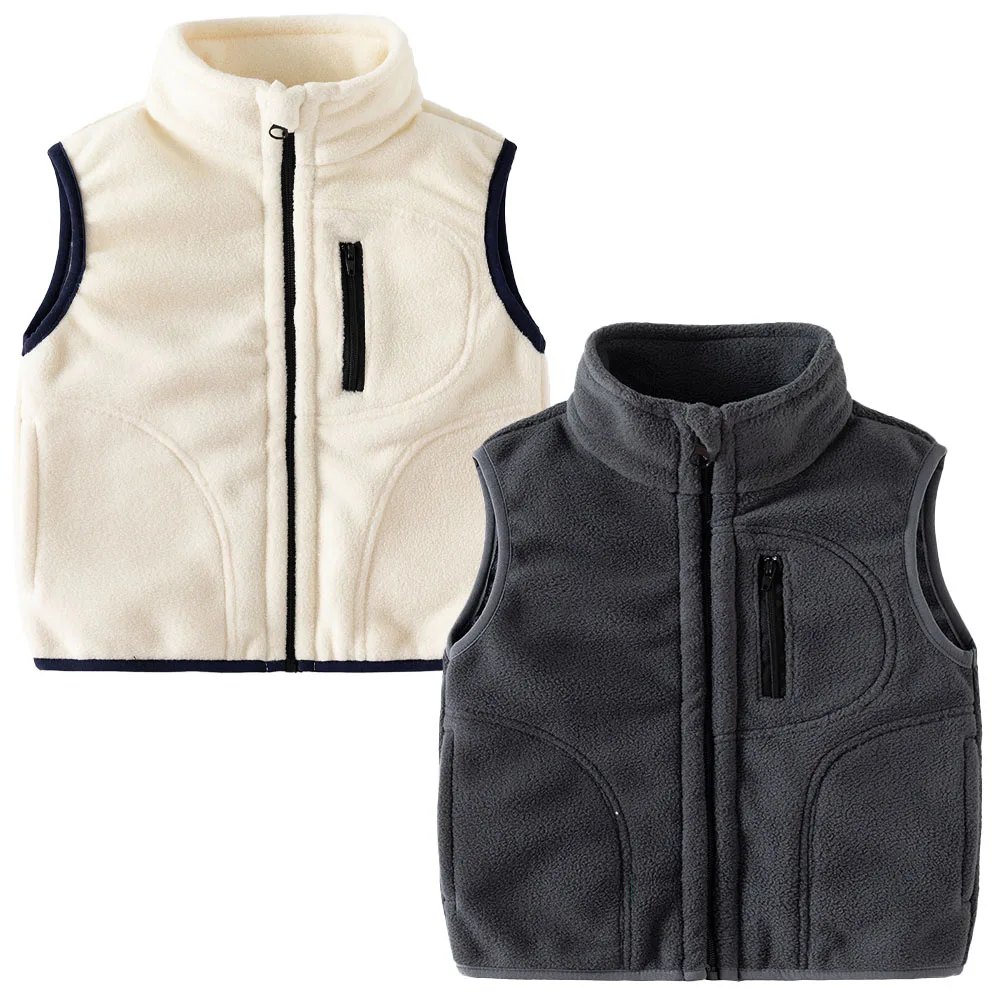 Otoño Invierno chico chaleco de piel ropa de bebé chaleco polar cremallera bolsillo abrigo chaqueta sin mangas niños traje de nieve cálido