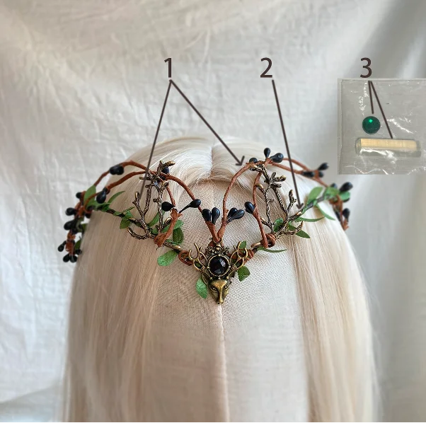 NATSORA Moon Woodland Stirnband Tiara mit Zweigen, Feenkrone, Elfenkrone für Braut, Hochzeit, Feen-Schmetterlingskostüm – Detail 1