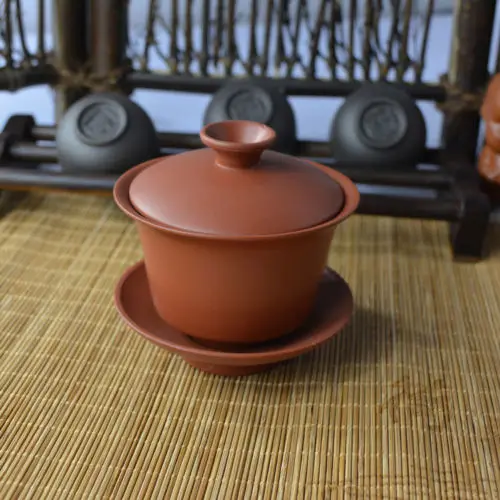 

[GRANDNESS] Yixing Gaiwan Red Pure Kung Fu Tea Zisha Gaiwan Porcelain Tea Cup Set and Saucer 100ml