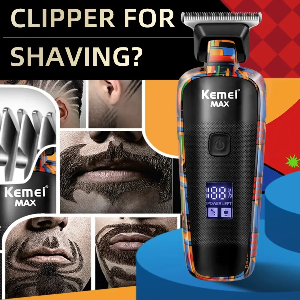 2024 New KEMEI-5090 Digital Display Professional Hair Clipper Men's Electric Hair Clipper Reciprocating Random Graffiti Pattern