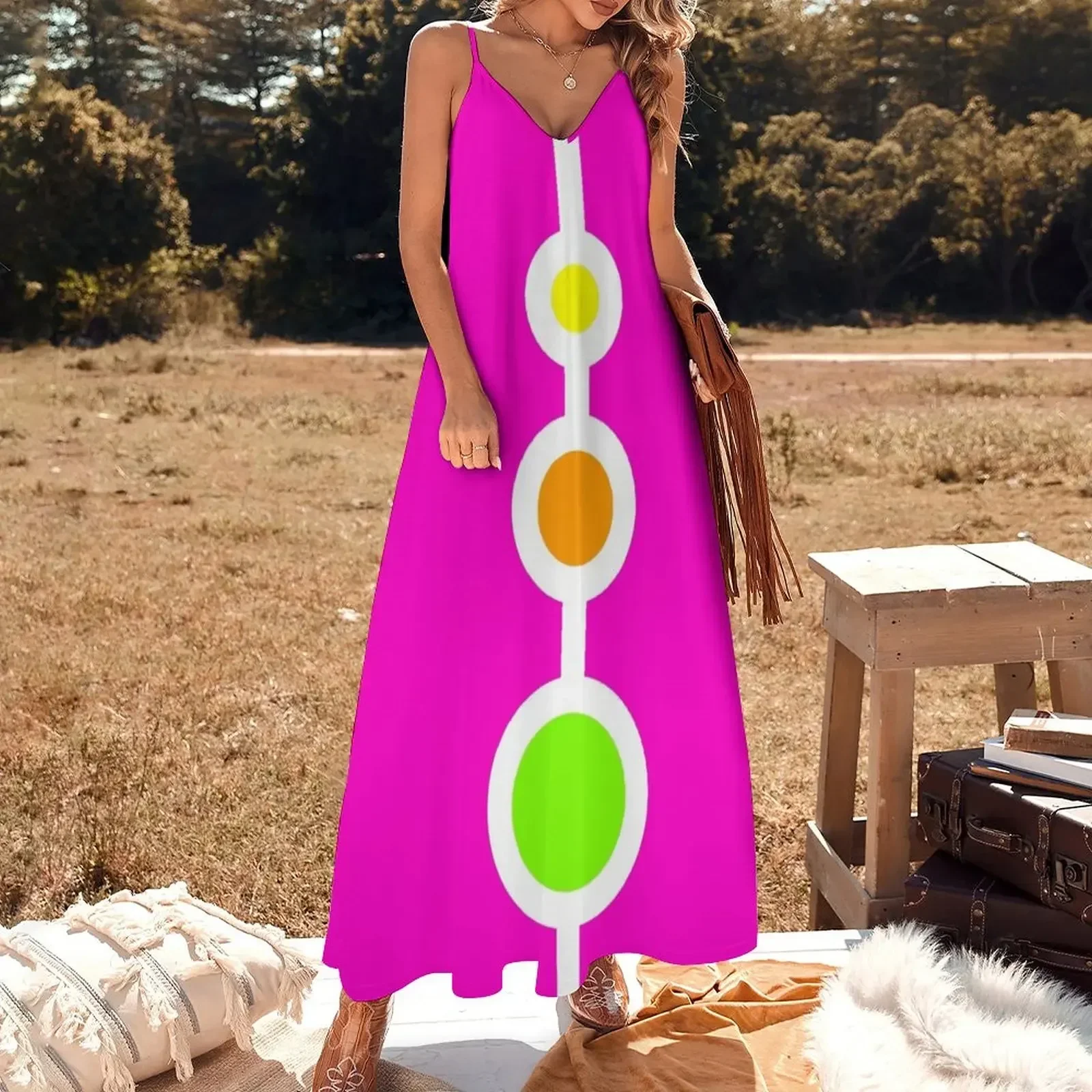 Sixties Style Neon Circles Sleeveless Dress dress party evening elegant luxury celebrity Casual dresses luxury dresses Dress