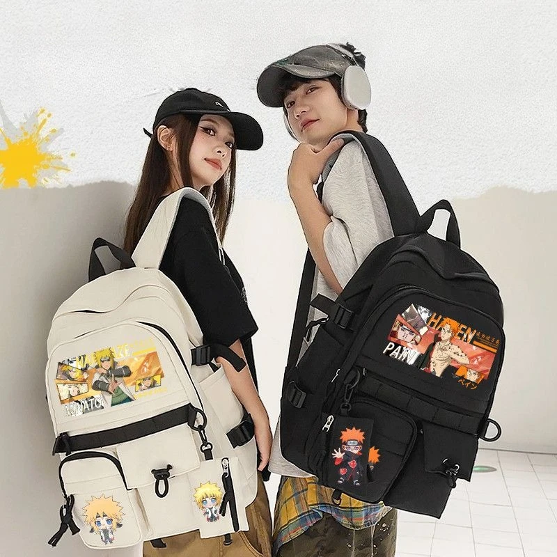 Naruto Doppel-Schulterrucksack Uchiha Sasuke und Uzumaki Naruto Niedlicher Cartoon Modischer Großer Tragbarer Schultasche – Detail 2