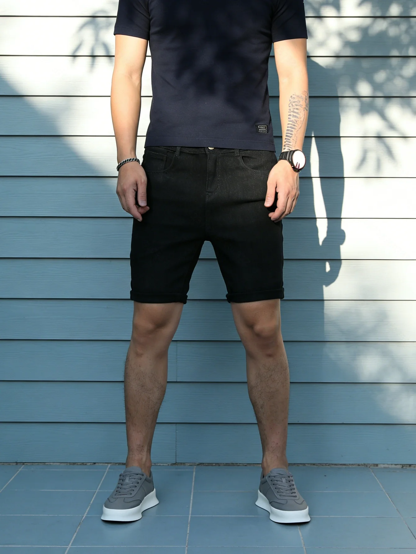 

Men's Skinny Black Stretch Jorts Original Design Drip Style Man Pants Casual Wear