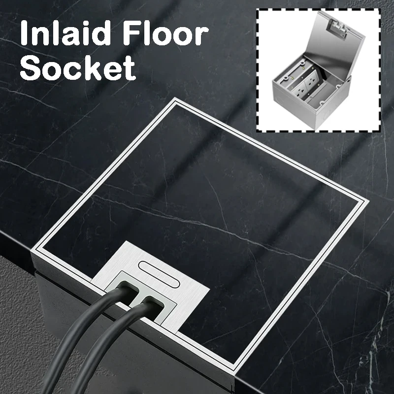 Ultra-Thin 304 Stainless Steel Concealed Floor Socket - Waterproof and Embedded for Flat Surfaces EU socket 130mm X 130MM