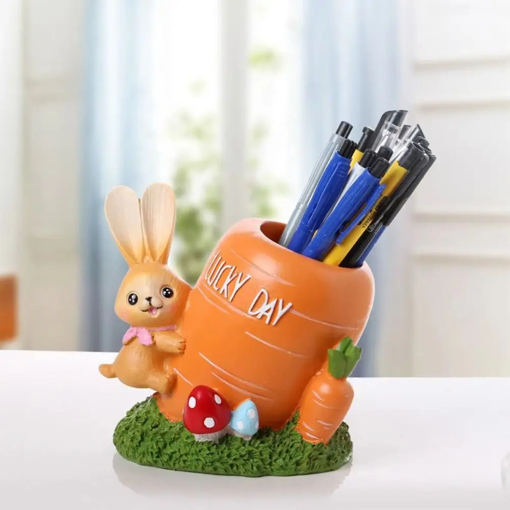 

Desk Decoration Pencil Holder Rabbit Resin Desktop Ornaments Pen Holder Office Storage Carrot Desk Stationery Organizer Home