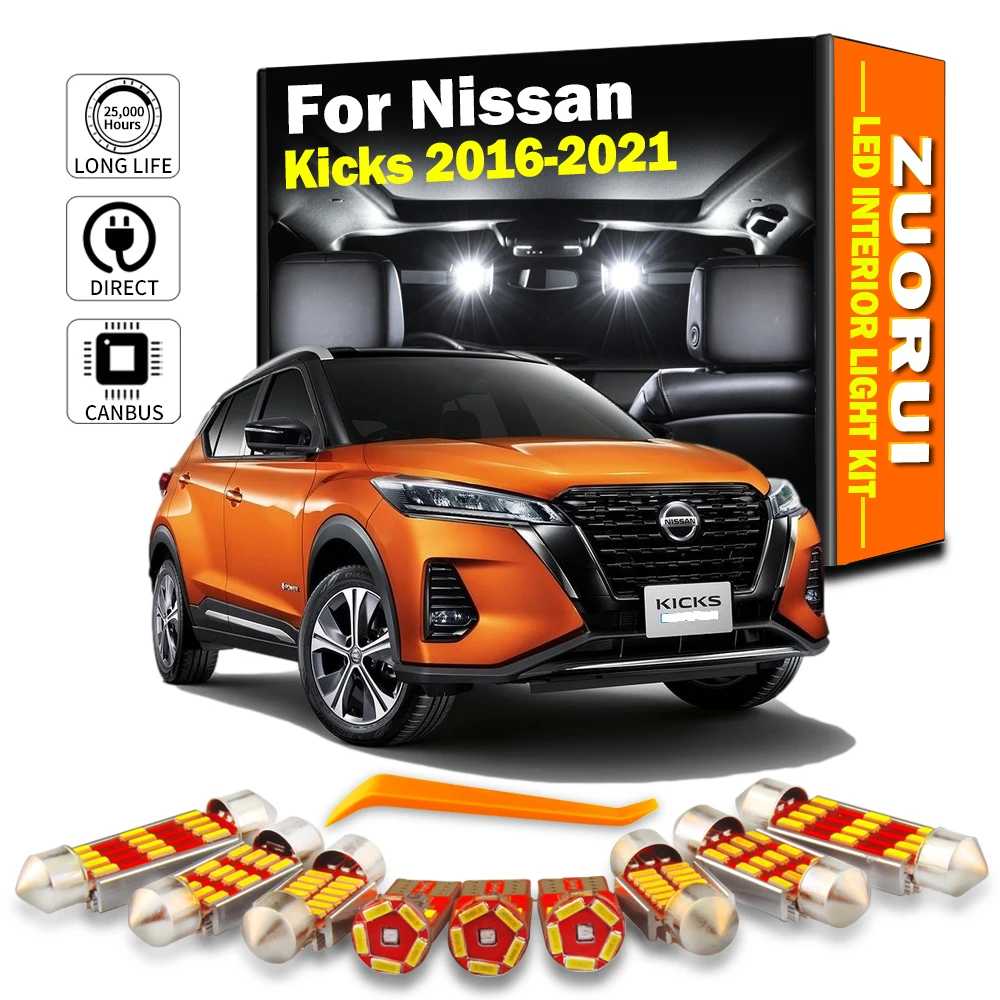 

Комплект детской ламсветильник ZUORUI, 9 шт., для Nissan Kicks 2016, 2017, 2018, 2019, 2020, 2021, Автомобильные светодиодные лампы без ошибок, аксессуары