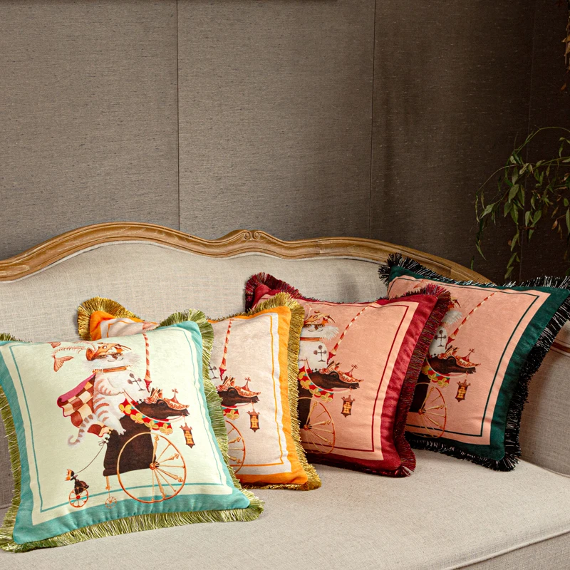 Monkey Pillow Red Cat Cushion Case Warm Luxury Decorative Pillow Cover For Sofa Chair 45x45 Home Decorations
