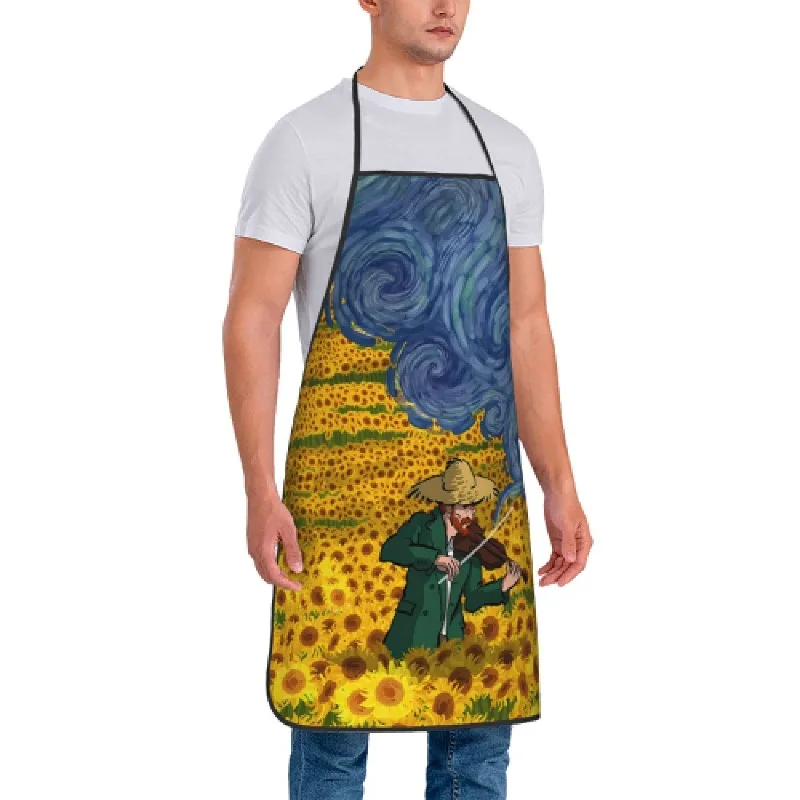 Starry Night & Sunflower Retro Apron, Art Print, Durable & Easy To Wash, Home Kitchen Apron